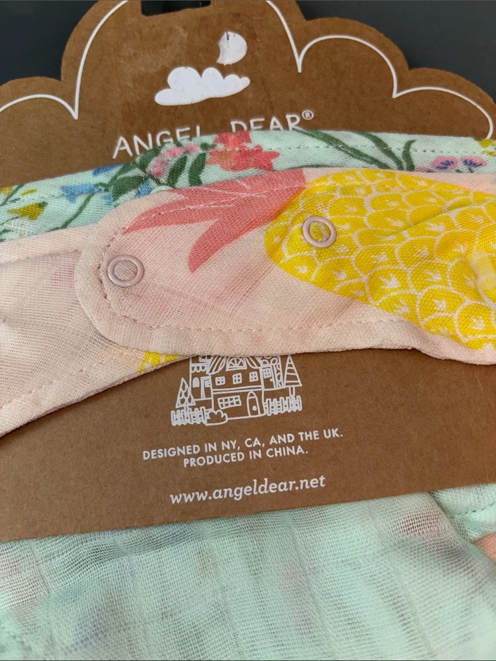 Angel Dear Pastel Pineapple Bandana Bib - Pink, Yellow & Mint- set of two